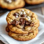 Stack of soft apple chocolate chip cookies on parchment paper