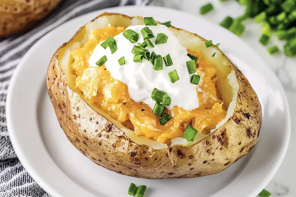 Baked potato chives with sour cream and cheese