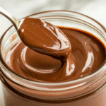Chocolate peanut butter spread in a jar on marble countertop
