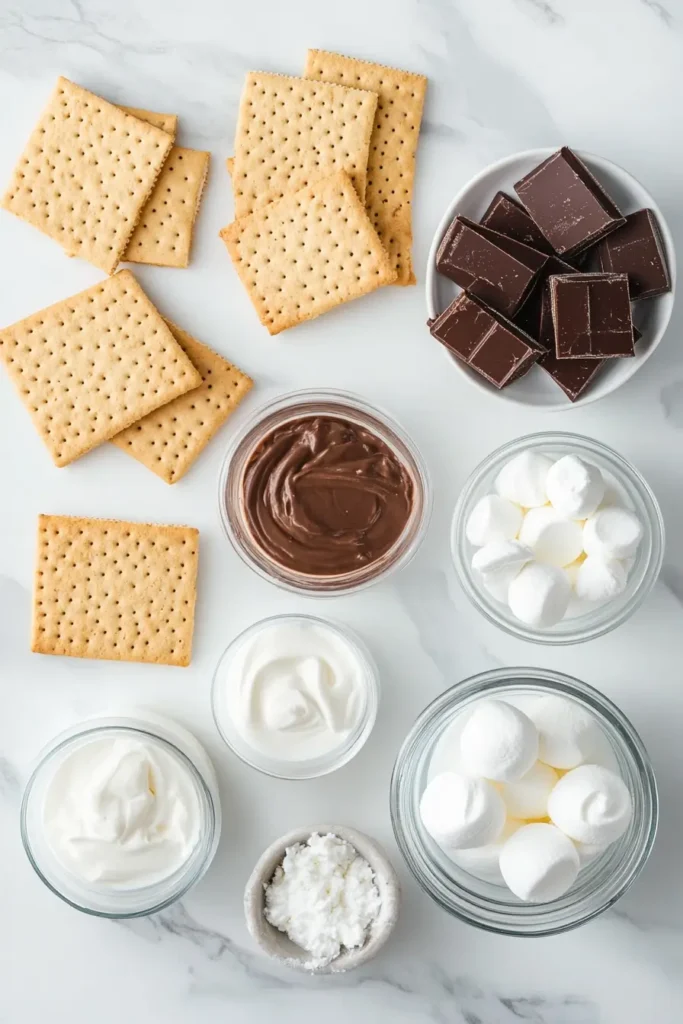 frozen smores ingredients flat lay