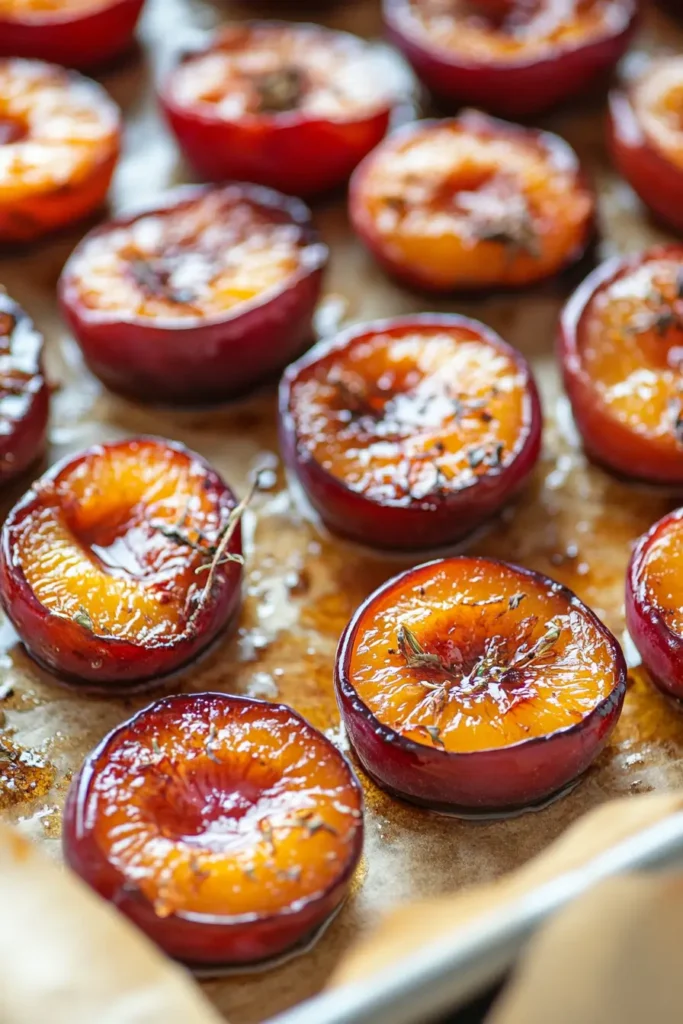 Roasted plums with caramelized edges