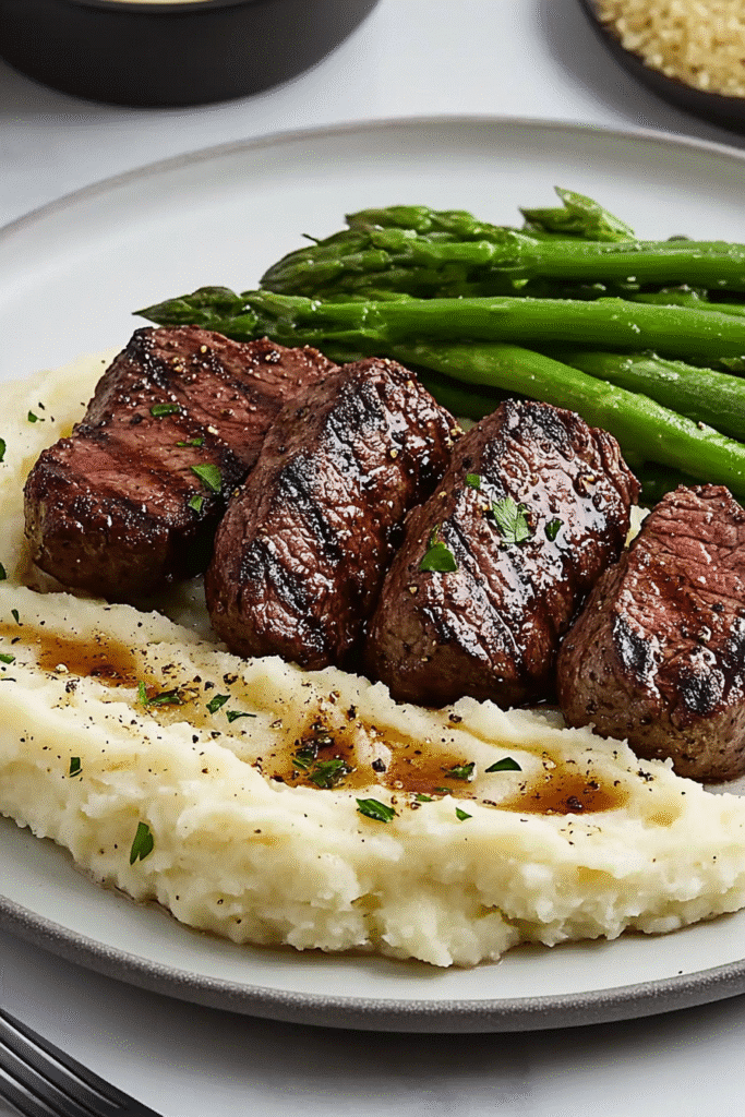 steak mashed potatoes with asparagus