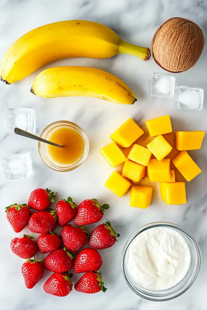 Strawberry mango banana smoothie ingredients