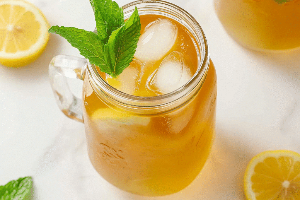 green tea and lemonade recipe in mason jar