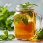 Amish meadow tea recipe in mason jar with fresh mint