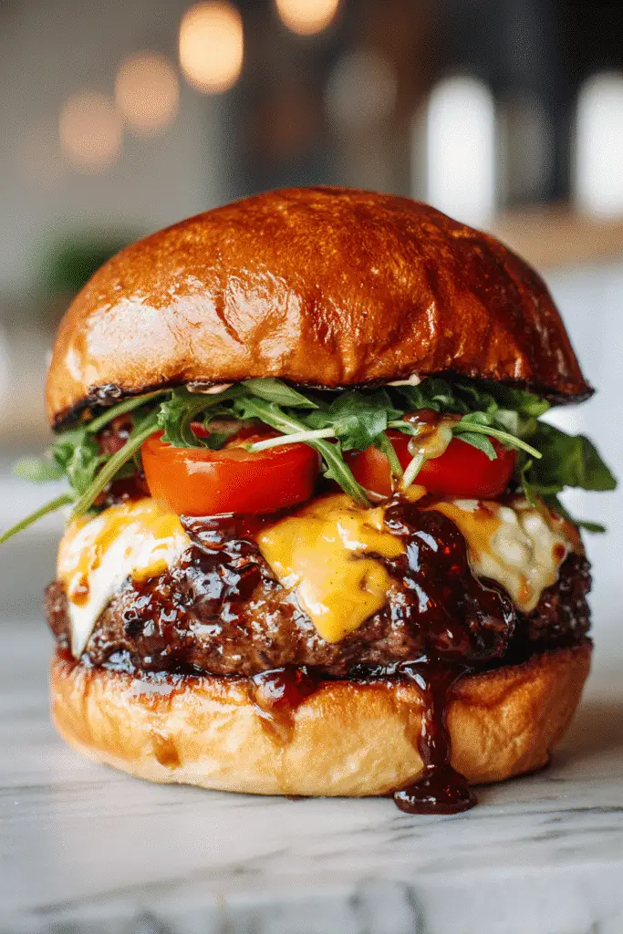 Side view of Joanna Gaines burger with Drip Jam