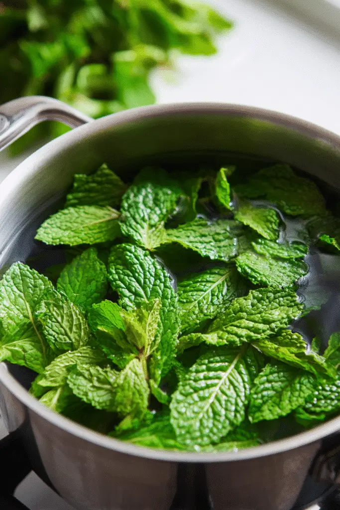 Spearmint steeping for Amish meadow tea recipe