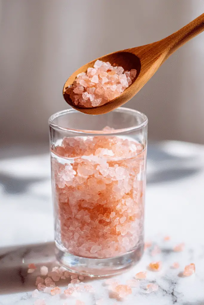 Stirring pink salt into warm water for weight loss