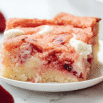 Strawberry Earthquake Cake with cream cheese and strawberries