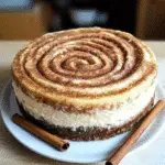 Full cinnamon roll honeybun cheesecake with cinnamon swirl and sticks