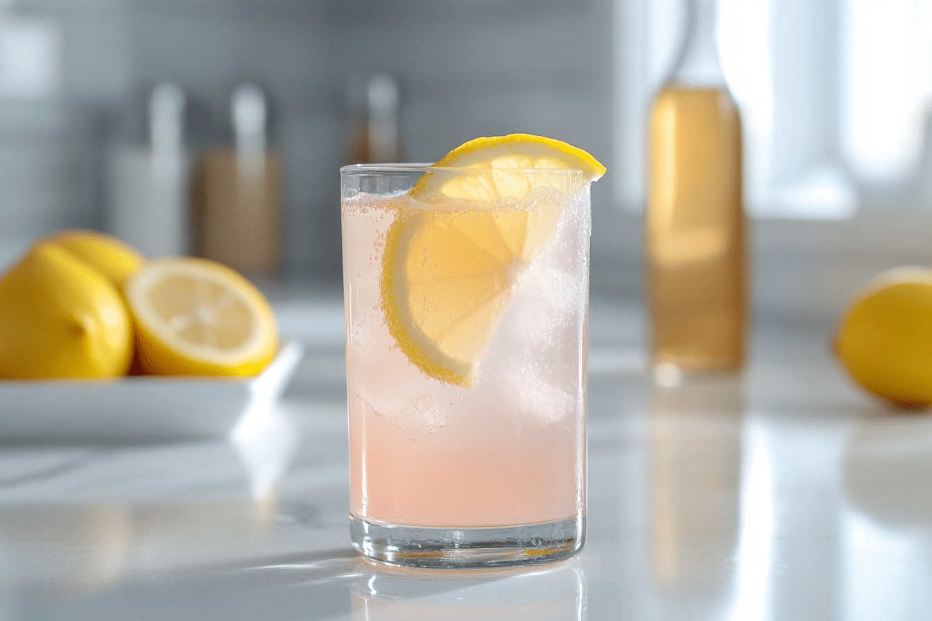 glass of Himalayan Pink Salt Diet Drink Recipe on marble counter