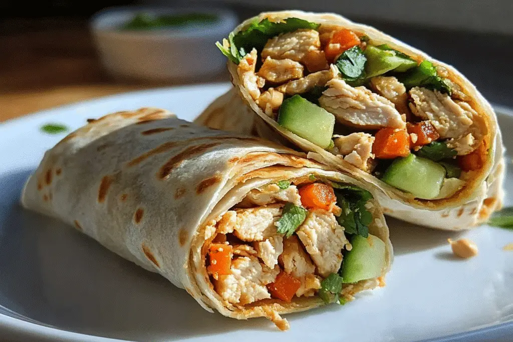 15-Minute Thai Peanut Chicken Wraps