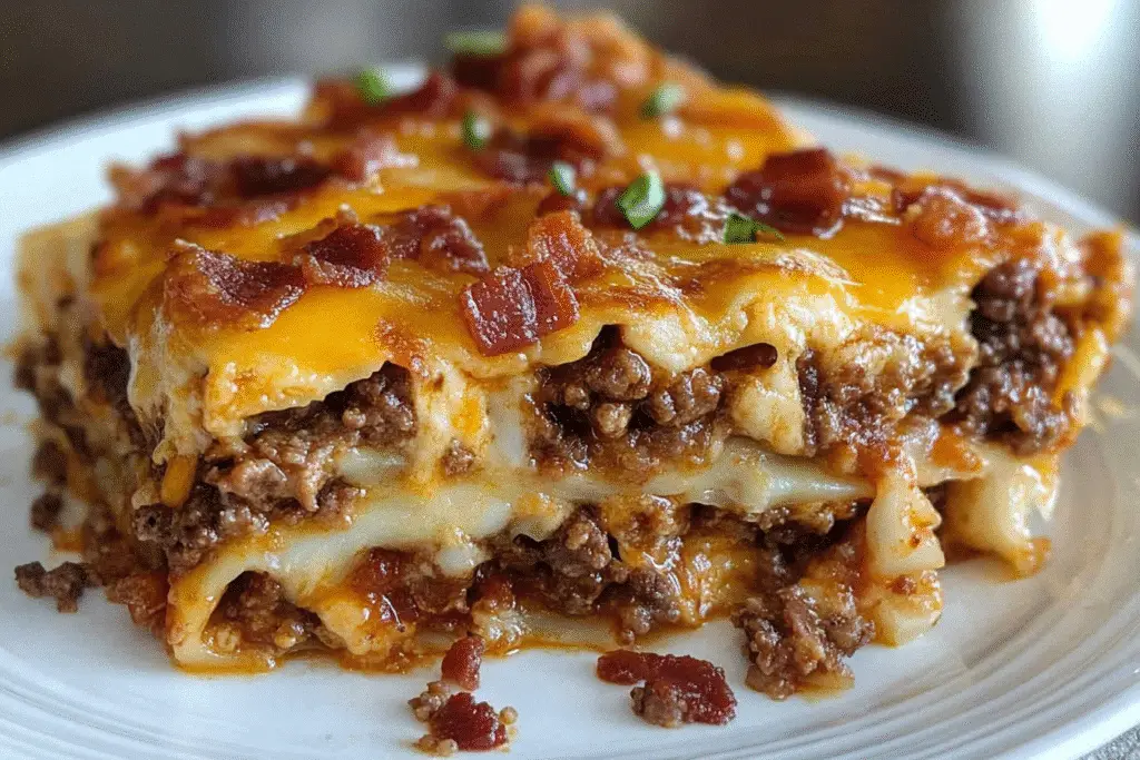 3 Steps Turkey Bacon Cheeseburger Lasagna