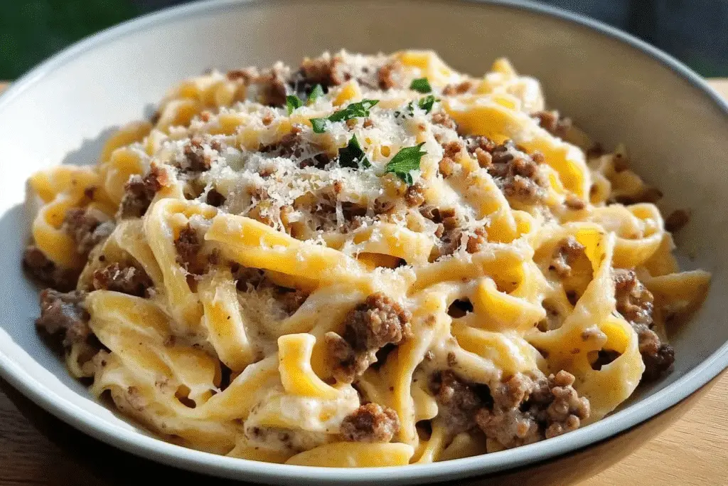 30-Minute Cheeseburger Alfredo Pasta