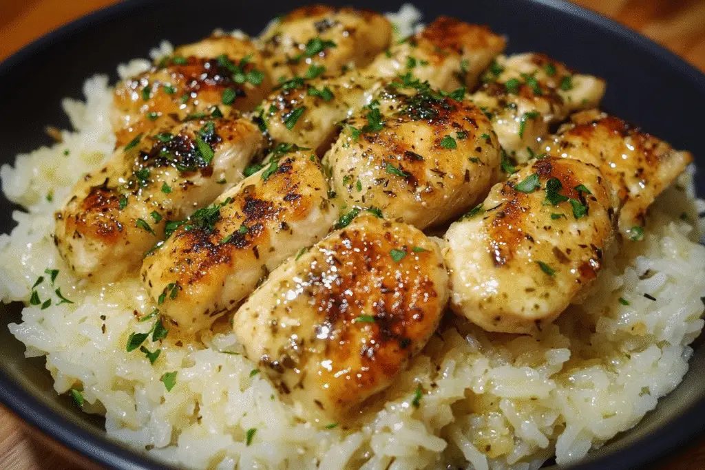 30-Minute Chicken Scampi with Garlic Parmesan Rice