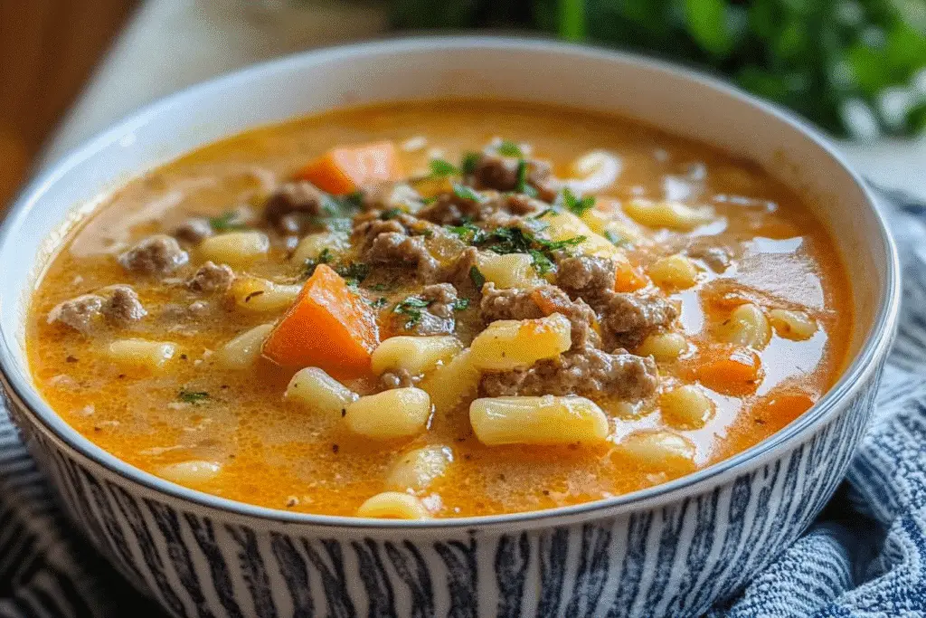 Hearty Macaroni Cheeseburger Soup