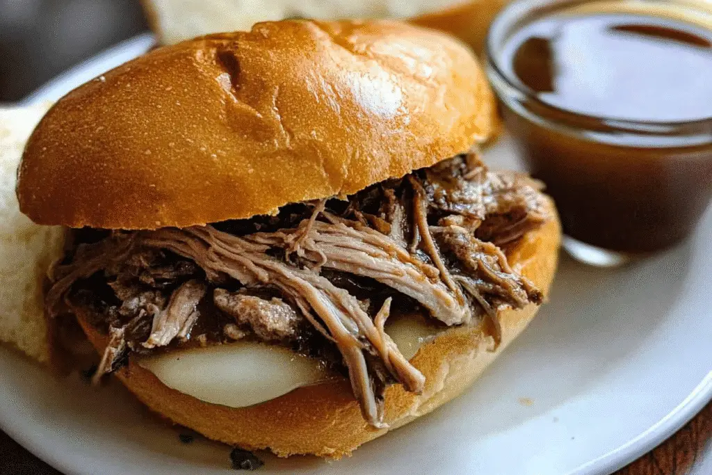 Tender Slow Cooker French Dip Sandwiche