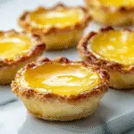 close-up of baby lemon impossible pie with creamy lemon filling