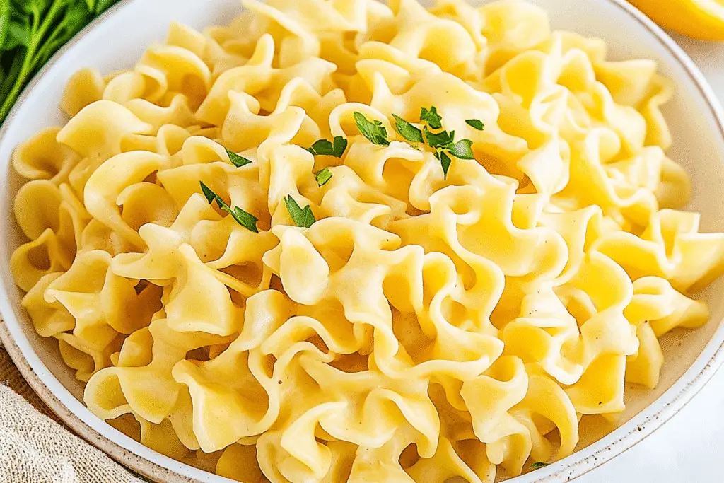 Creamy Cafeteria Noodles Recipe on a white plate