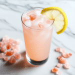 Weight Watchers pink salt recipe drink close-up with lemon garnish