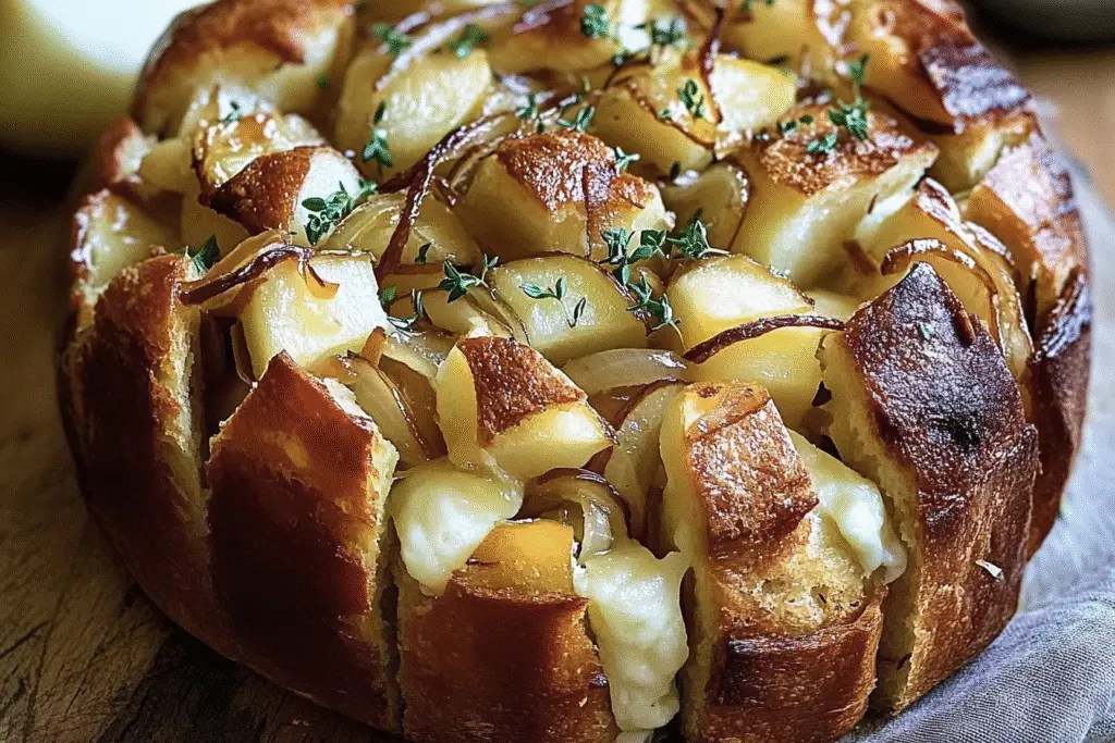 Brie Pull-Apart Bread with Pear and Caramelized Onions