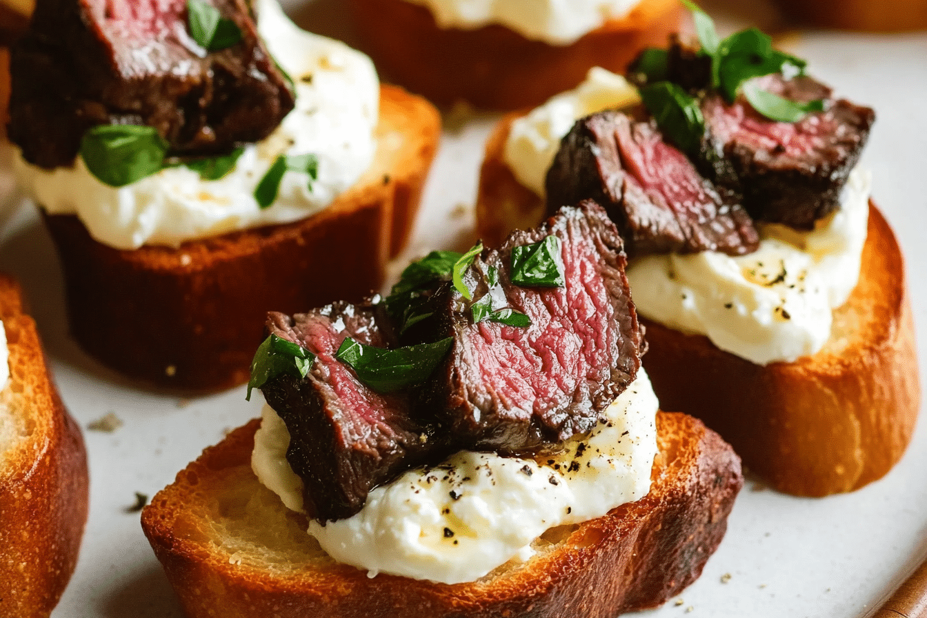 Burrata and Steak Crostini