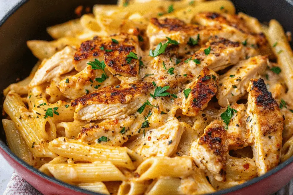 Cajun Chicken Rigatoni with Garlic Mozzarella Sauce