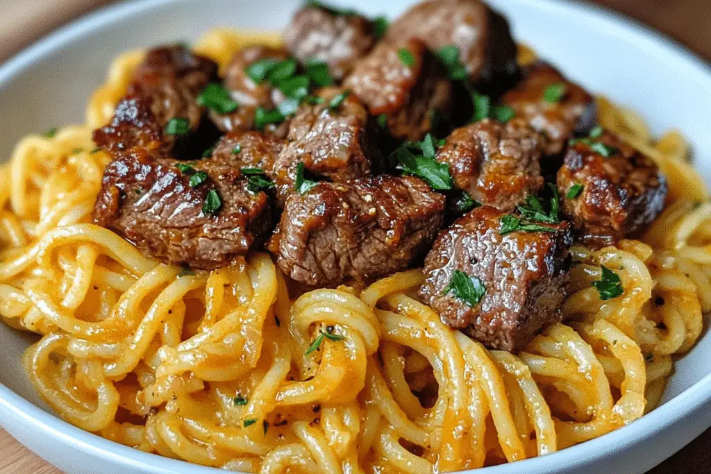 Cajun Garlic Butter Spaghetti with Beef Strips