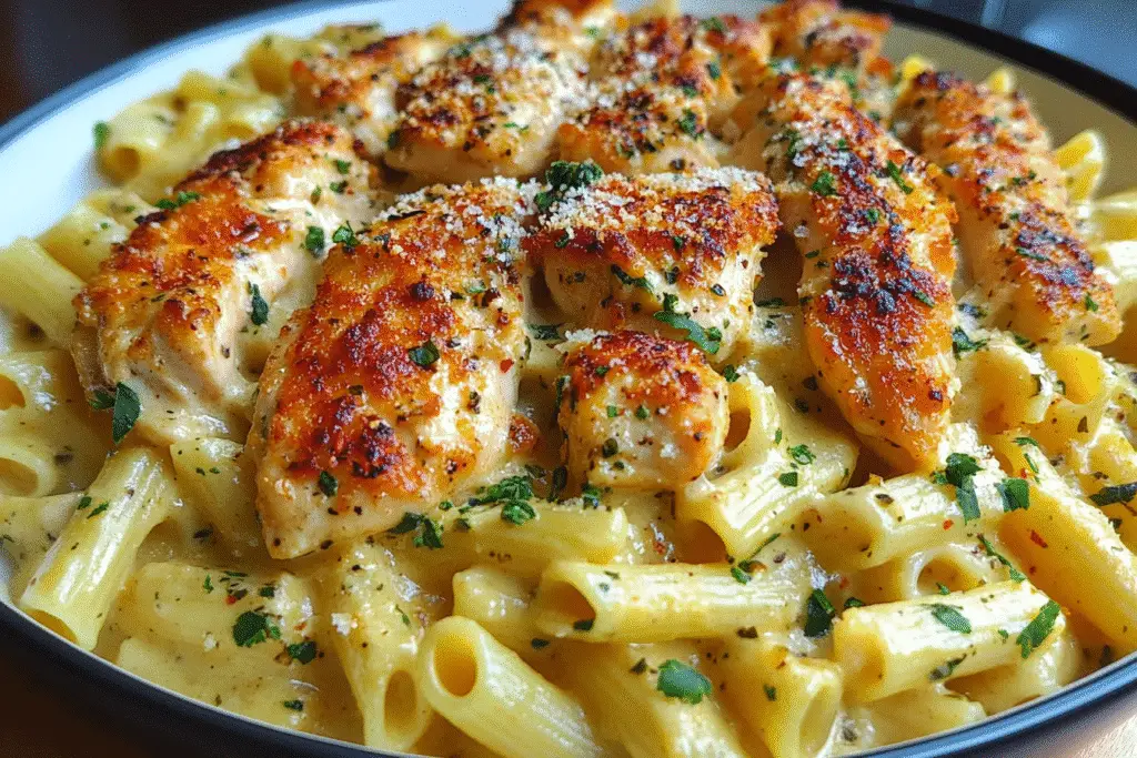 Cheesy Rigatoni with Garlic Parmesan Chicken