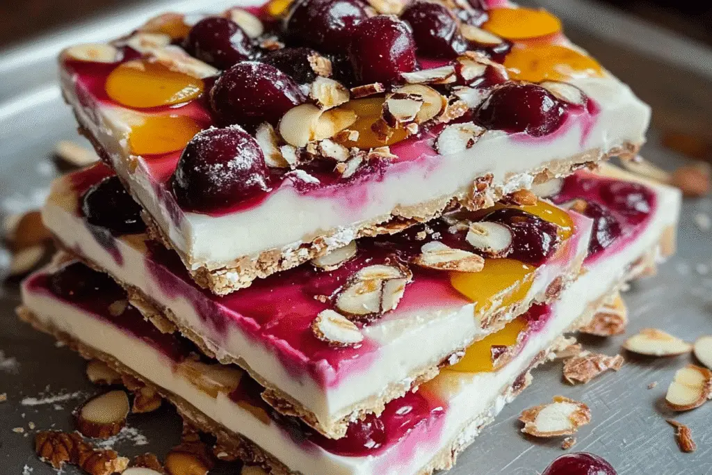 Cherry Coded Sunrise Yogurt Bark