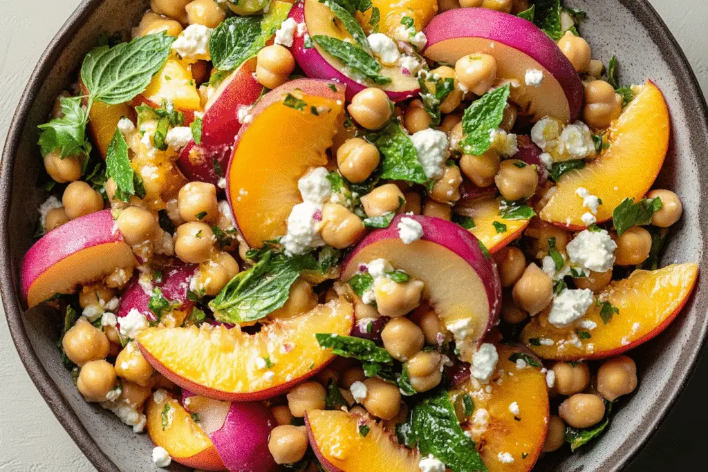 Chickpea Peach Salad with Honey Lime Dressing
