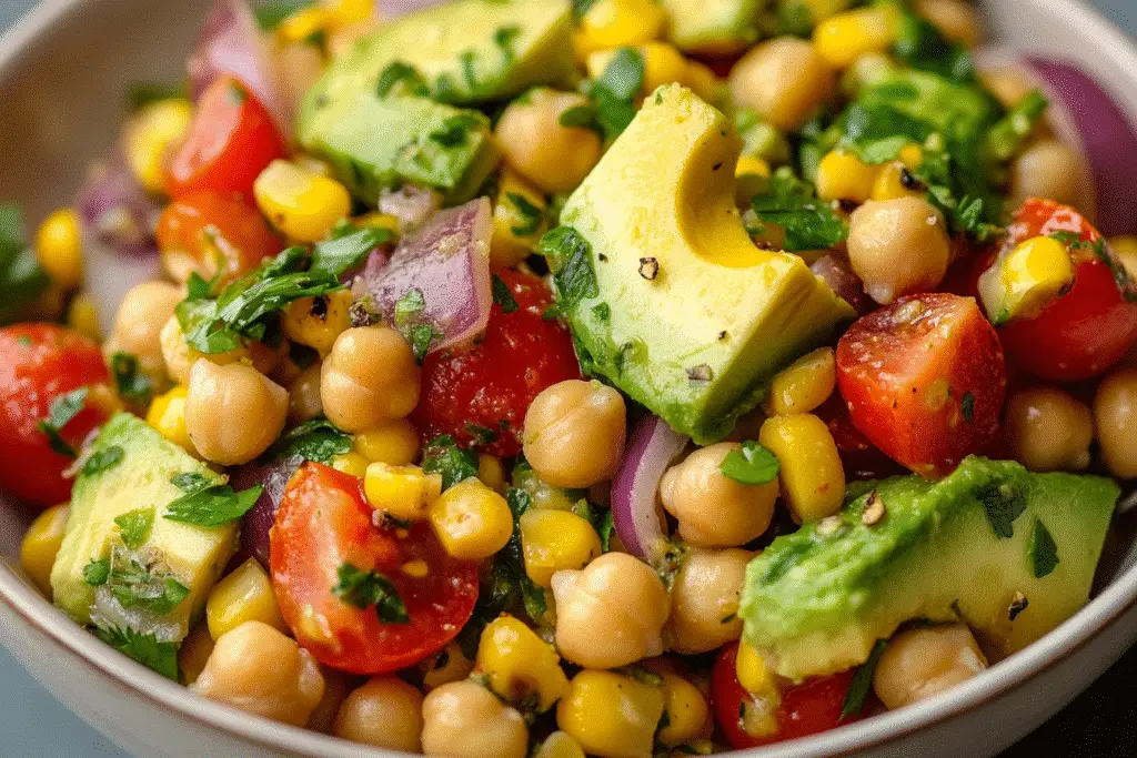 Chickpea Tomato Corn Salad with Avocado