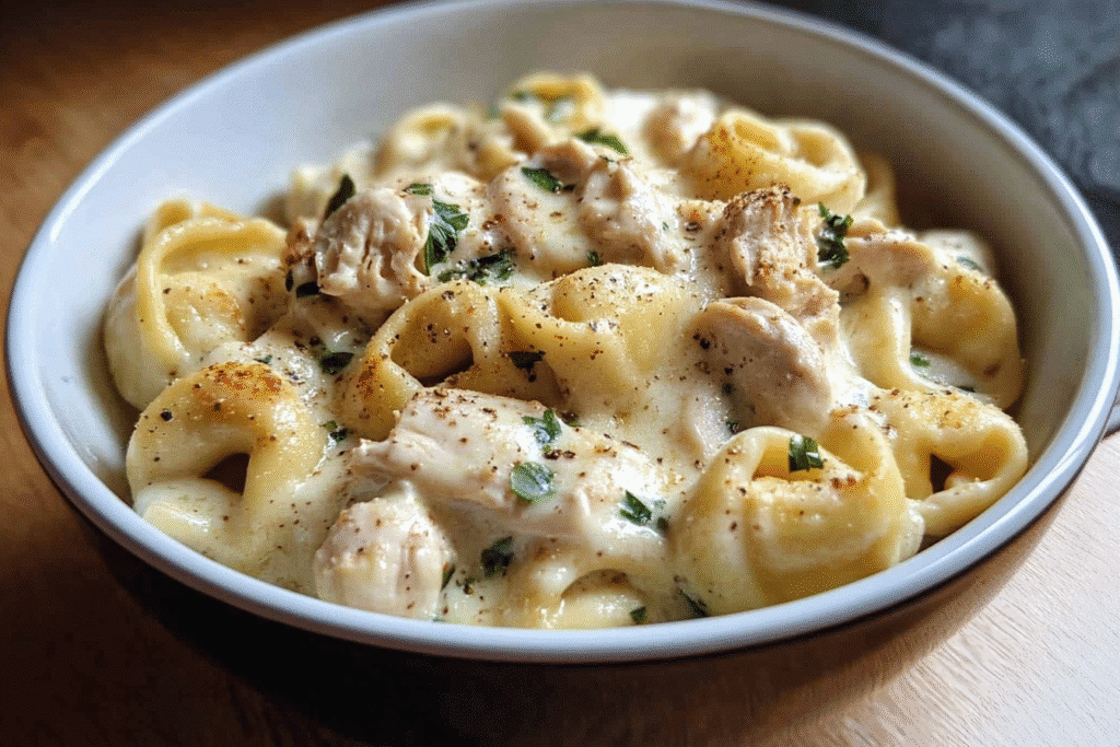Creamy Crockpot Chicken Alfredo Tortellini