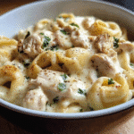 Creamy Crockpot Chicken Alfredo Tortellini
