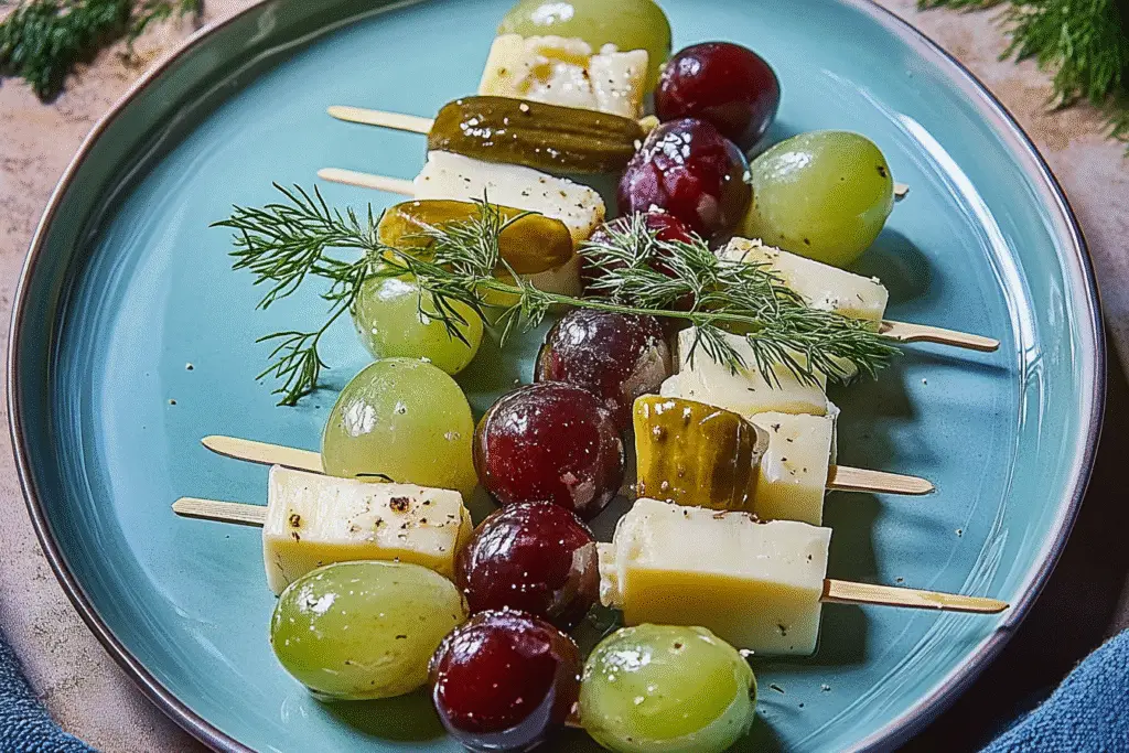 Dill Pickle Marinated California Grapes and Cheese