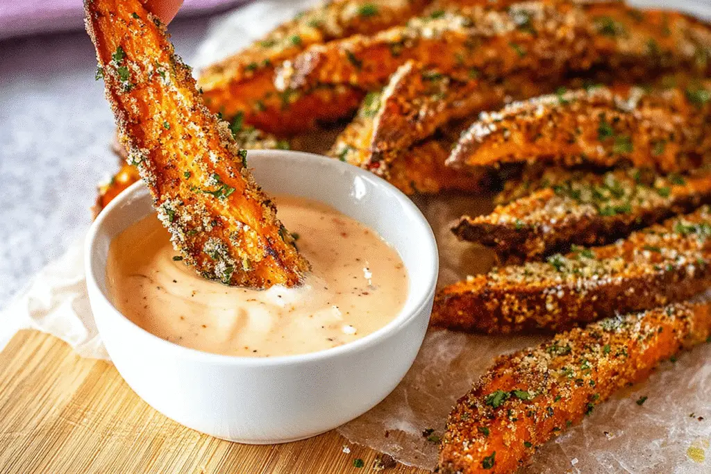 Easy Baked Garlic Parmesan Sweet Potato Wedges