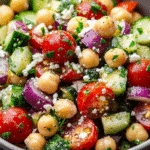 Greek Chickpea Tomato Salad with Hummus Dressing