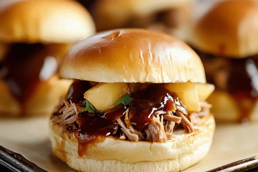 Hawaiian BBQ Pulled Beef Sliders