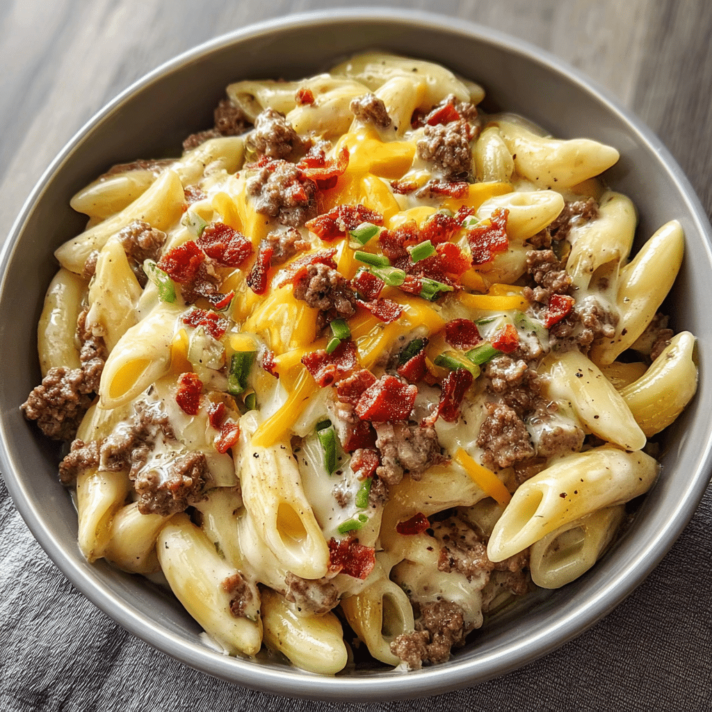 Loaded Cheeseburger Alfredo Pasta