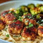 Maple Chicken Bites with Spiced Alfredo and Crispy Brussels