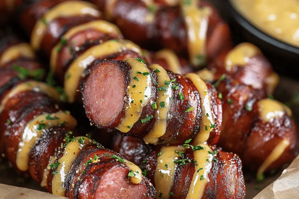 Mustard Hasselback Kielbasa Bites