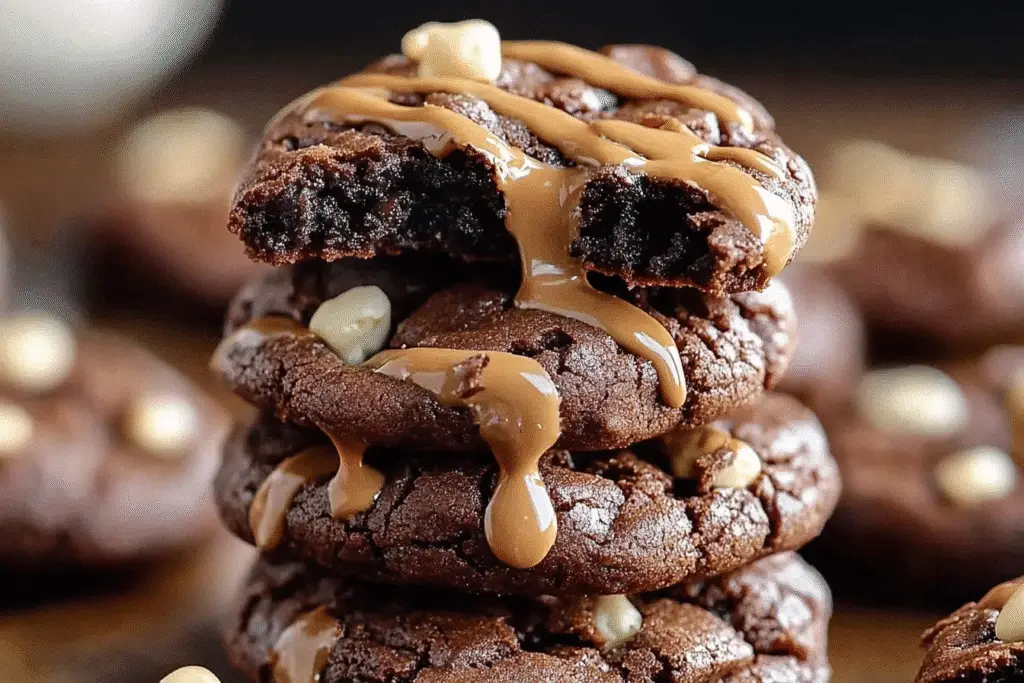 Peanut Butter Brownie Cookies Drizzled