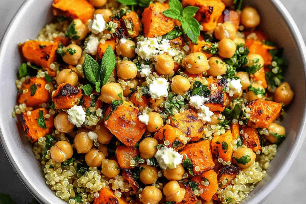 Roasted Carrot, Quinoa, and Chickpea Salad with Lemon Dressing