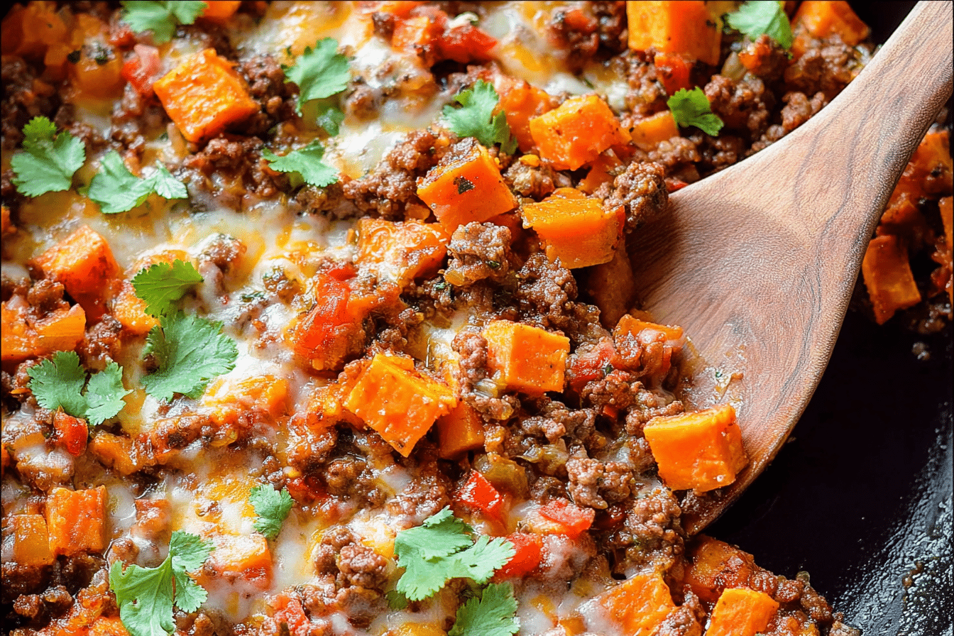 Southwest Ground Beef and Sweet Potato Skillet