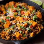 Southwest Sweet Potato Black Bean and Rice Skillet