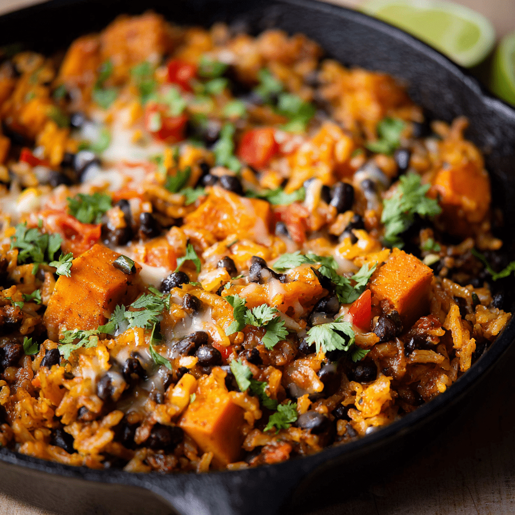 Southwest Sweet Potato Black Bean and Rice Skillet