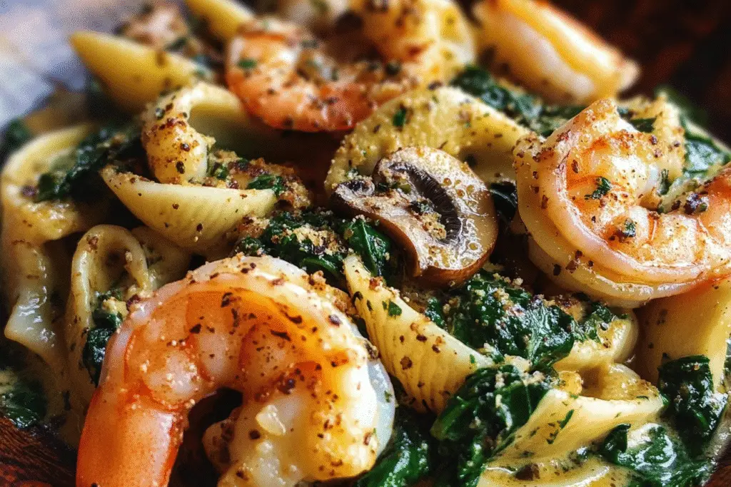 Spinach Mushroom Shrimp Shells