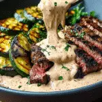 Steak Bowl with Creamy Sauce & Grilled Zucchini