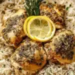 Slow Cooker Lemon Herb Chicken served with rice in a bowl