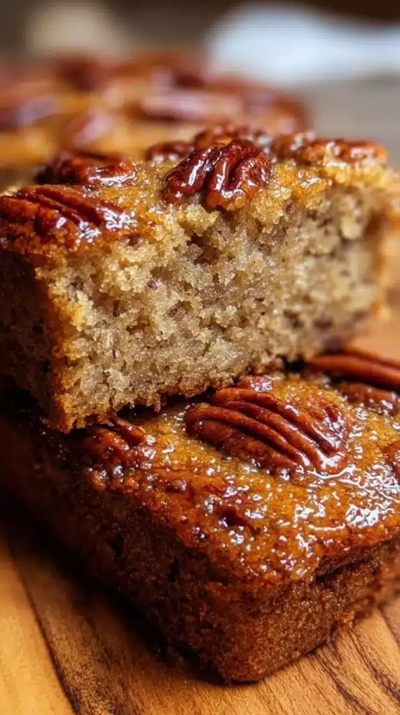 Sweet Alabama Pecanbread with pecans on a wooden table